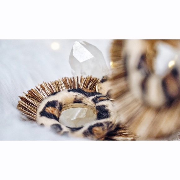 NEW! Leopard Tassel Fuzzy Stud Post Hoop Earrings - Picture 7 of 8